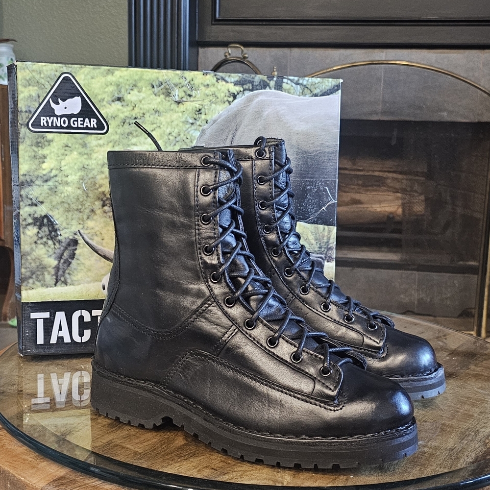 Tactical Black Leather Mens Boots Size 8